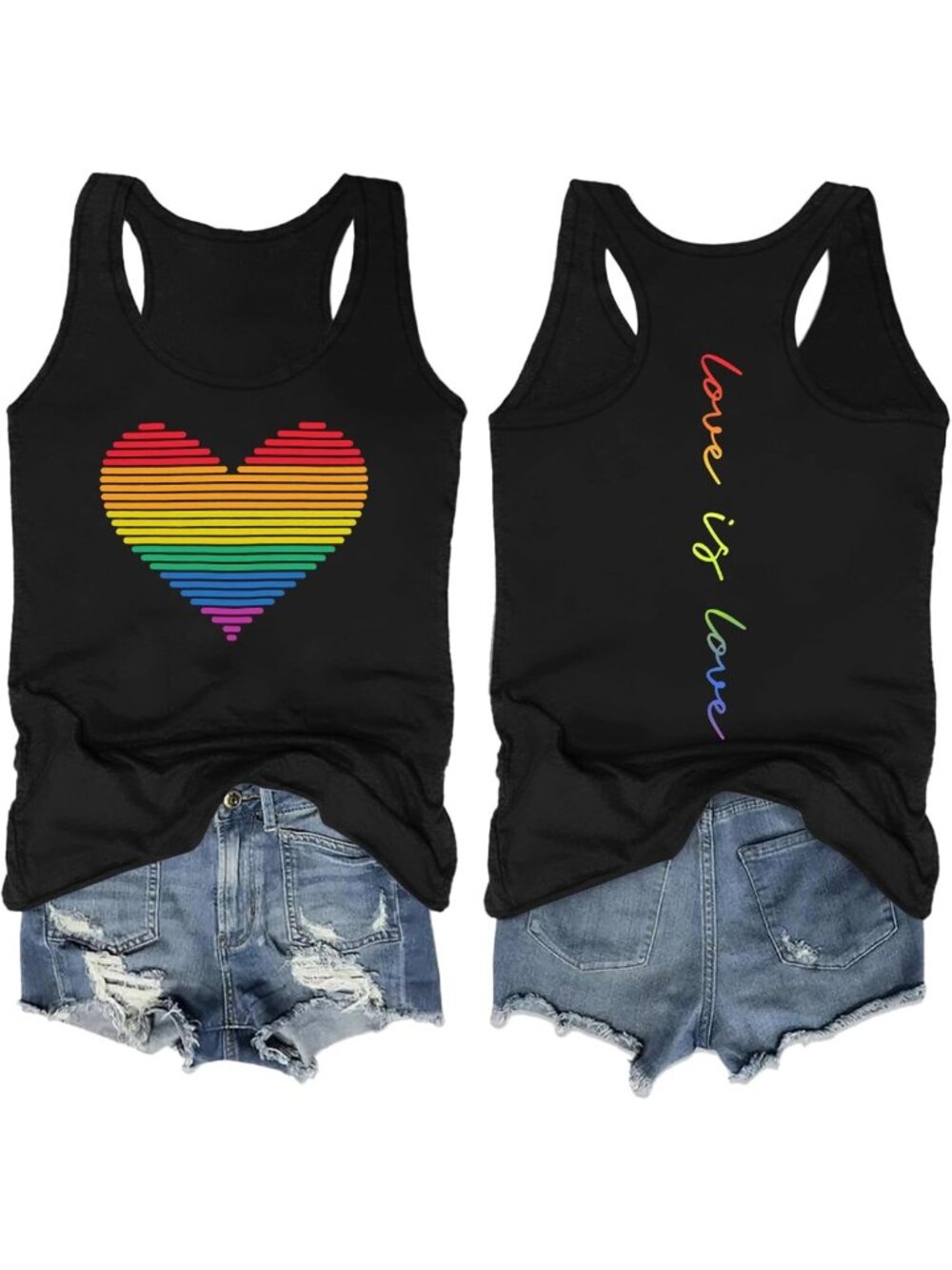 LGBT Rainbow Pride Tank Top for Women - Heart Graphic Sleeveless Tee, Love